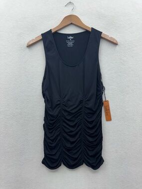 Belldini Women’s Medium Sleeveless Stretch Ruched Tank Top Black NWT